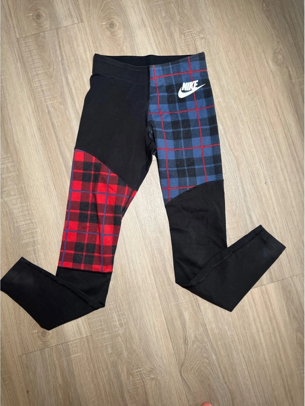VINTAGE Nike Women's Plaid Patchwork Leggings, Size XS, Cotton Blend